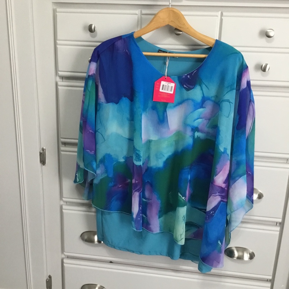Breezy Watercolor Resort Mermaid Kerchief Style Top  size XL